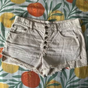 Free People Cream Pink Jean Shorts Frayed Hem